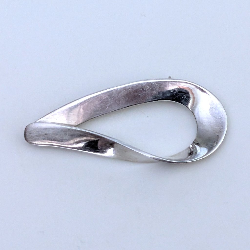 Vintage Mexico Taxco Sterling Silver 925 Modernist Mobius Tear Drop Brooch Pin
